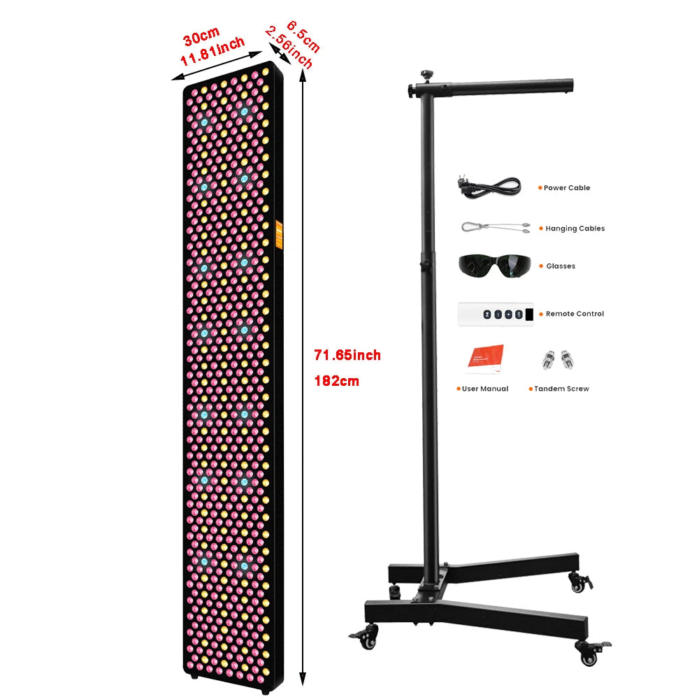 Full-Body Red Light Therapy 1.82M Tall Full Body Red Light Therapy Bed 480&590Nm 1060Nm 850Nm 9 Wavelengths Led Light Therapy with Stand