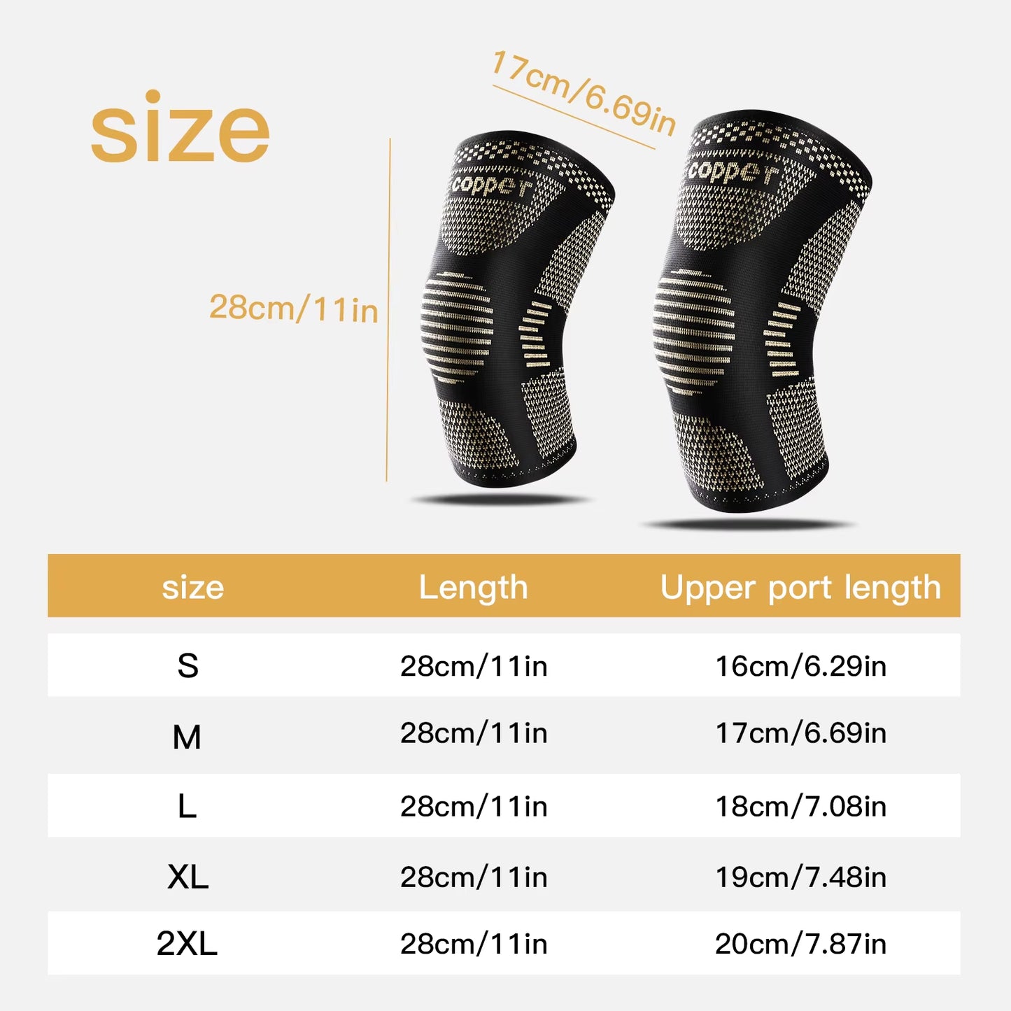 2PC Copper Knee Brace for Arthritis Pain Support-Copper Knee Sleeve for Knee Pain Compression Sleeve for Sports,Knee Pain Relief