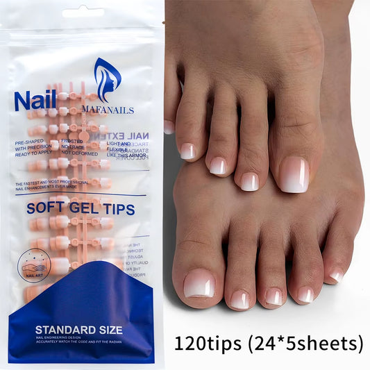 144/120Pcs Short Square False Toenails Full Cover Solid Color(Pink/White/Blue) Fake Toenails Women Feet Decor Press on Toe Nails