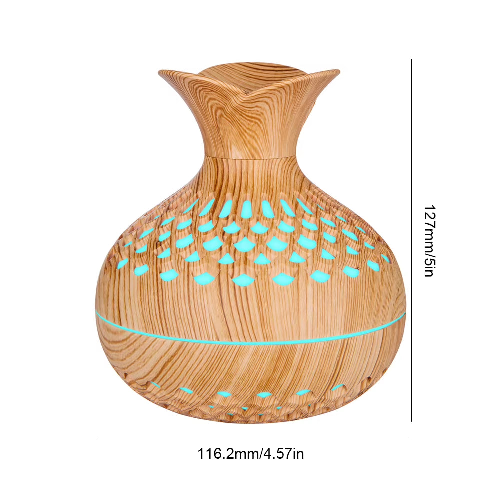 300ML Wood Grain Flower Humidifier Silent Aromatherapy Diffuser USB Rechargeable Mini Air Humidifier with Colorful Night Light