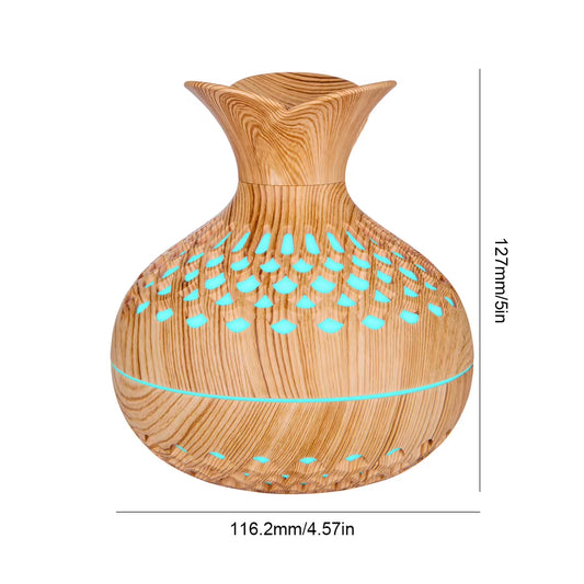 300ML Wood Grain Flower Humidifier Silent Aromatherapy Diffuser USB Rechargeable Mini Air Humidifier with Colorful Night Light