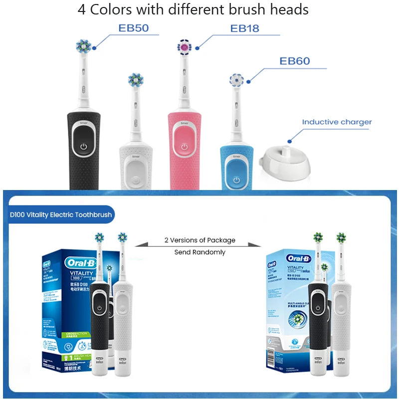 D100 Electric Toothbrush 2D Vitality Cleaning Teeth Brush Waterproof Electronic Teeth Brush Inductive Charger with Timer