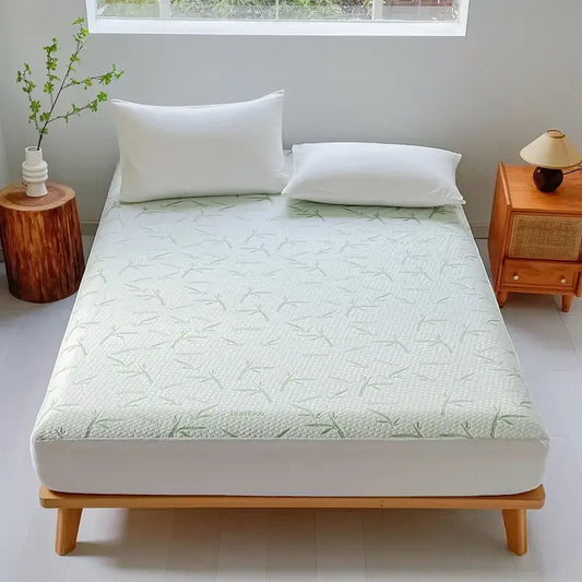 1Pc Waterproof Bamboo Mattress Cover (Without Pillowcase), Cooling & Breathable Fitted Bed Sheet with 6-14Inches Deep Pocket