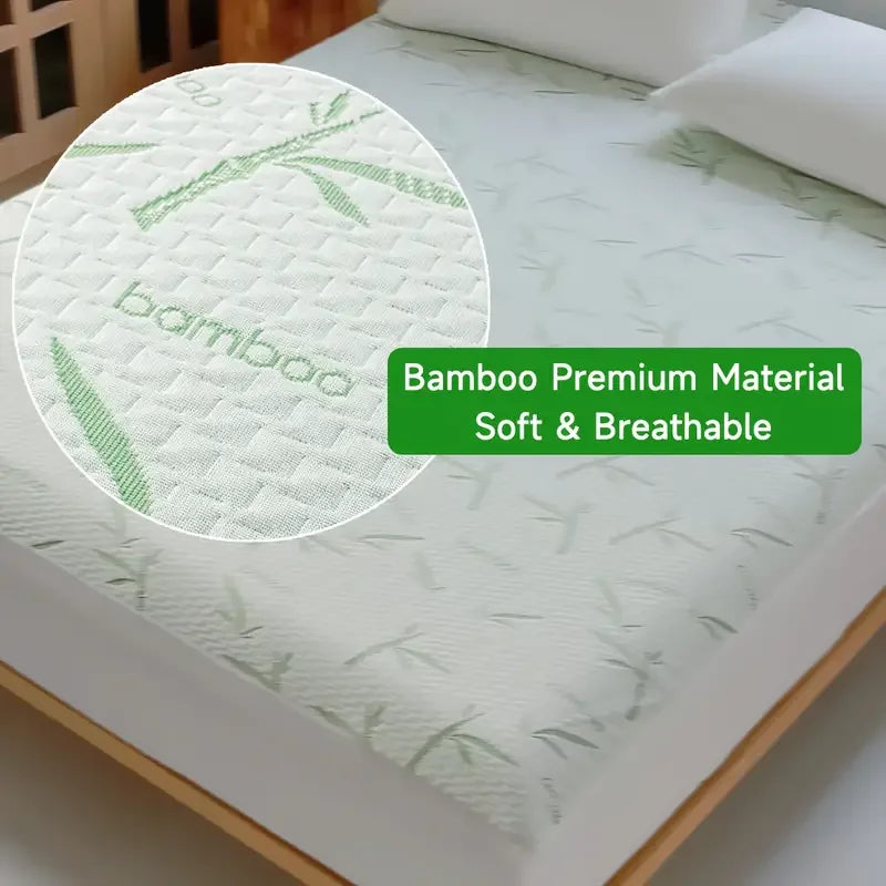 1Pc Waterproof Bamboo Mattress Cover (Without Pillowcase), Cooling & Breathable Fitted Bed Sheet with 6-14Inches Deep Pocket