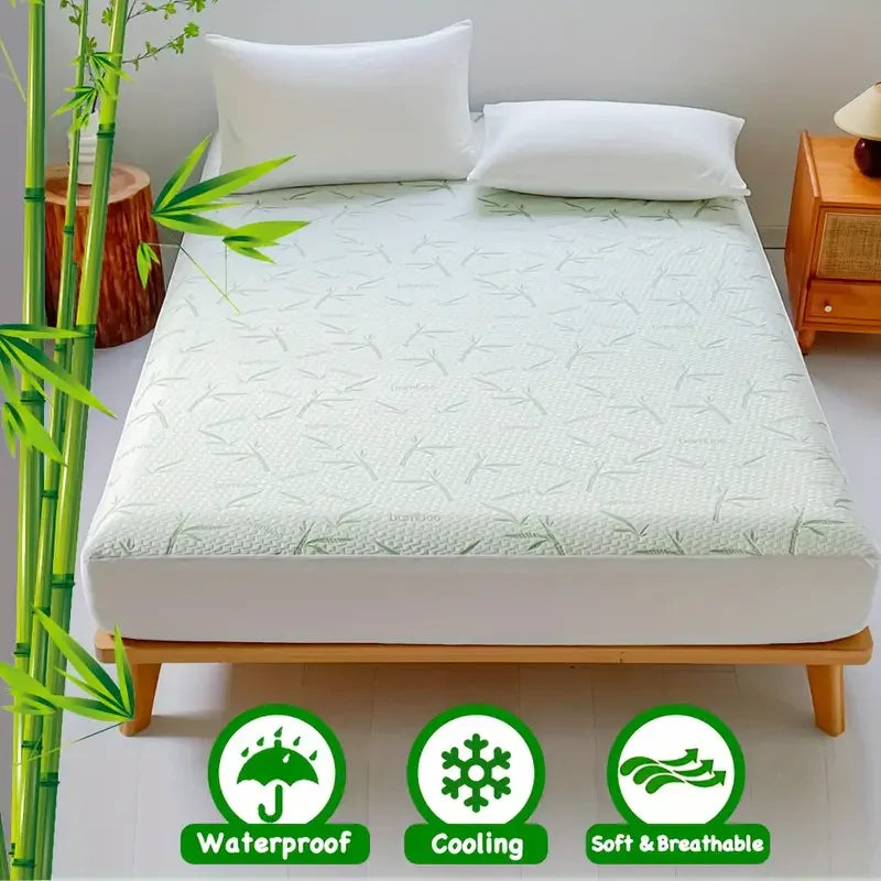 1Pc Waterproof Bamboo Mattress Cover (Without Pillowcase), Cooling & Breathable Fitted Bed Sheet with 6-14Inches Deep Pocket