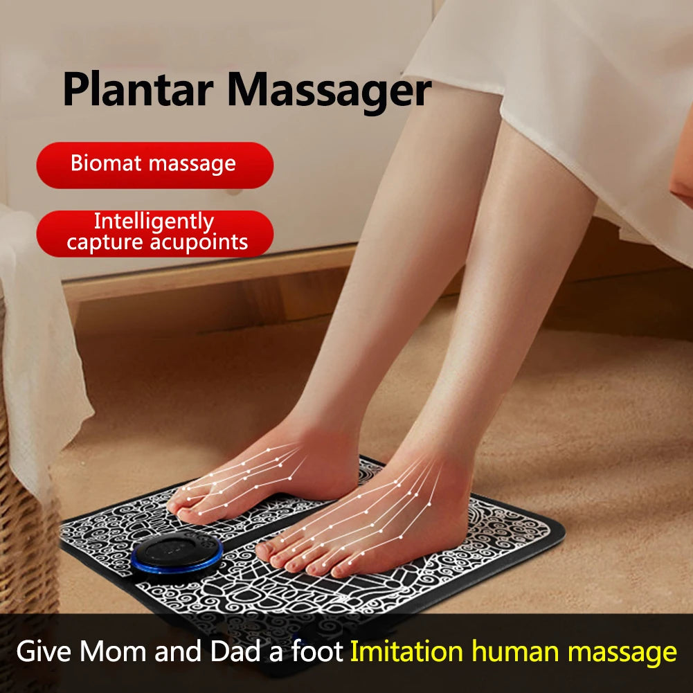 EMS Massage Pad 8 Modes Foot Circulation Massager USB Rechargeable Leg Muscle Stimulator Remote Control for Relax Feet and Legs