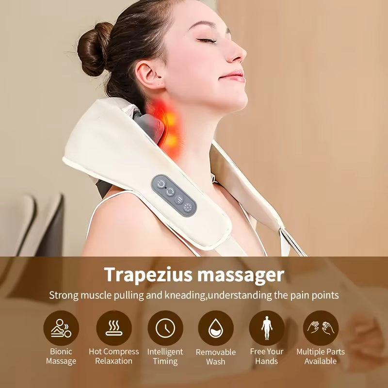 Electric Neck and Shoulder Massager Wireless Shoulder & Back Massage Pillow Trapezius Neck Cervical Back Massage Shawl Gifts
